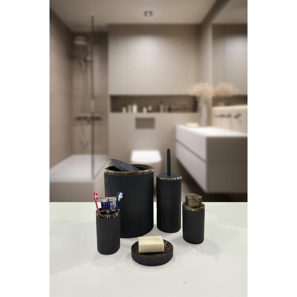 Auaro, набор из 5 круглых предметов для ванной комнаты, покрытый бамбуком в белые полоски