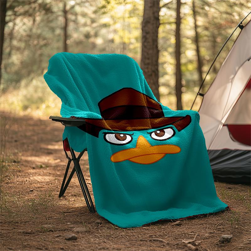 1pc Phineas and Ferb2 Theme Blanket - Digital Print, Polyester, Cozy for All Seasons, Perfect for Outdoor, and Travel