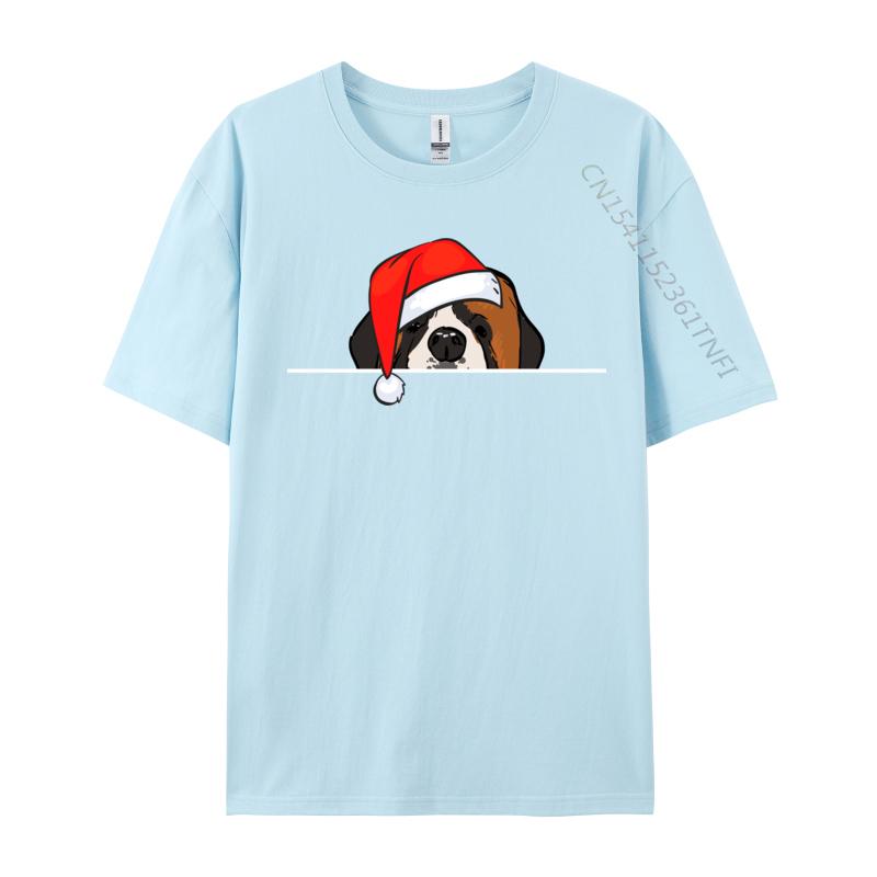 St. Bernard Dog Christmas T-Shirts Manga T Shirt Graphic Men Tops Tees Santa Hat T-Shirts Christmas T-Shirt Cotton