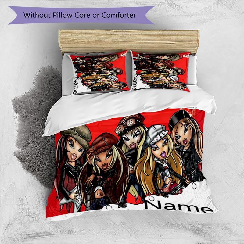 3pcs Custom Name Bratz Bedding Set Duvet Cover Closure Includes 1 Duvet Cover & 2 Pillowcases for All Seasons Bedroom Decor
