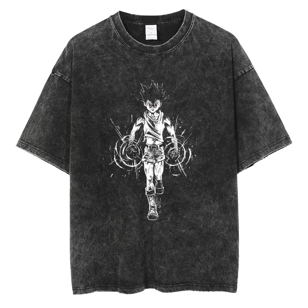 Летние свободные топы, футболки, майки, футболка с аниме-принтом, мужская уличная одежда, винтажная черная футболка, футболка оверсайз