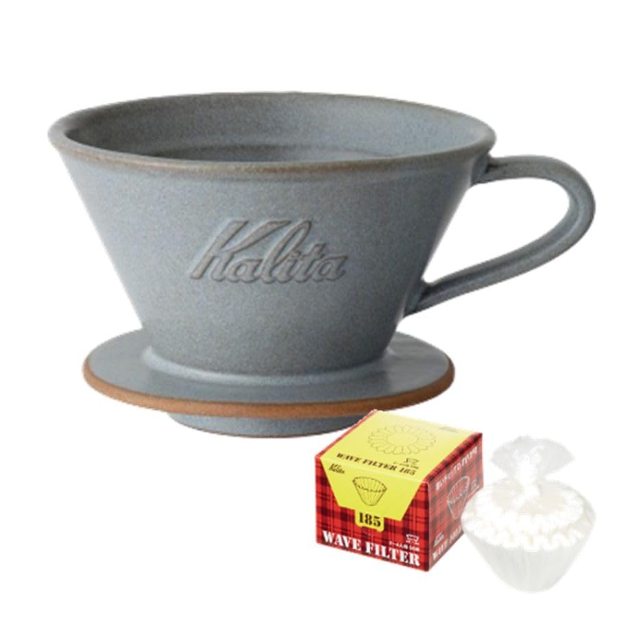 Kalita Керамика Mino x Wave Dripper MI 185 Керамические чашки с специальной фильтровальной бумагой Дриппер, 2-4 (Песочно-серый), Набор KWF-185 из 50 штук.