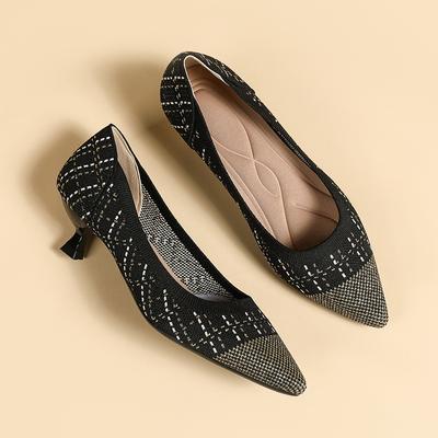 Женские рабочие туфли-лодочки на каблуке-рюмочке с острым носком, удобные вязаные туфли без застежек для ходьбы для женщин, повседневные нарядные туфли для офиса, туфли на низком каблуке