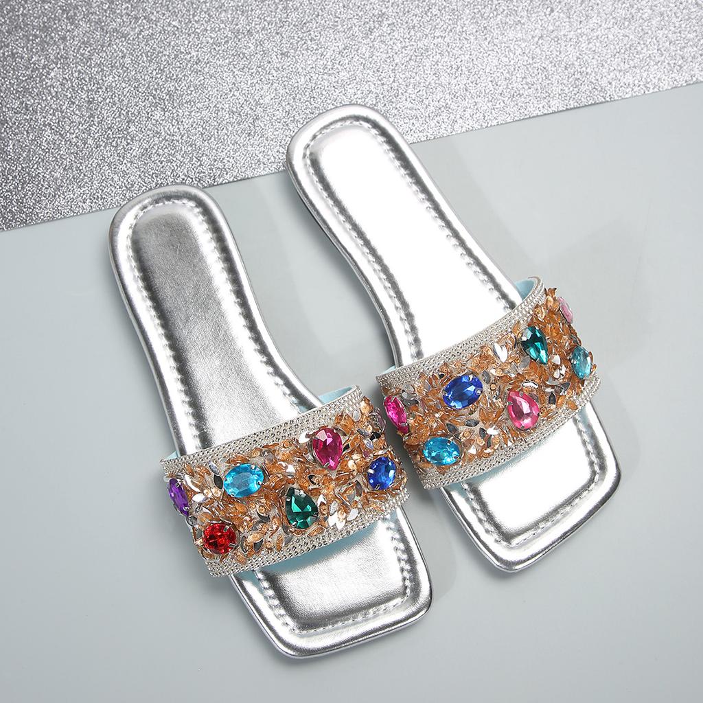 Летние тапочки со стразами, женские новые корейские сандалии на плоской подошве с кристаллами, уличные домашние элитные брендовые дизайнерские сандалии, женские большие размеры 36-43