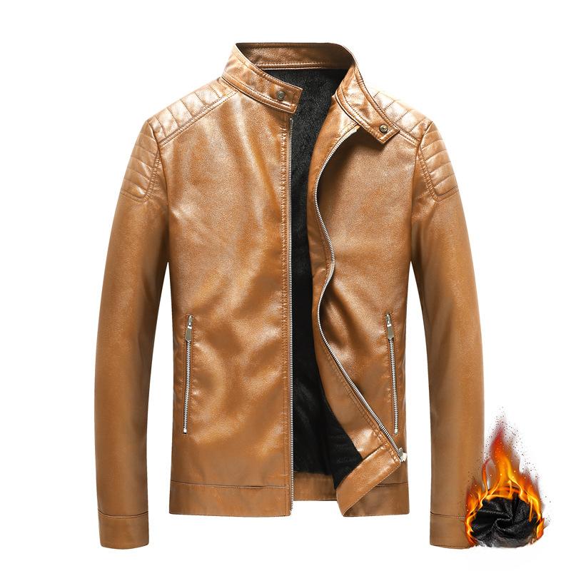 Leather Jacket Men's PU Leather Jacket Autumn and Winter Korean Version Trendy Stand-up Collar Locomotive Clothing Tooling Jacket