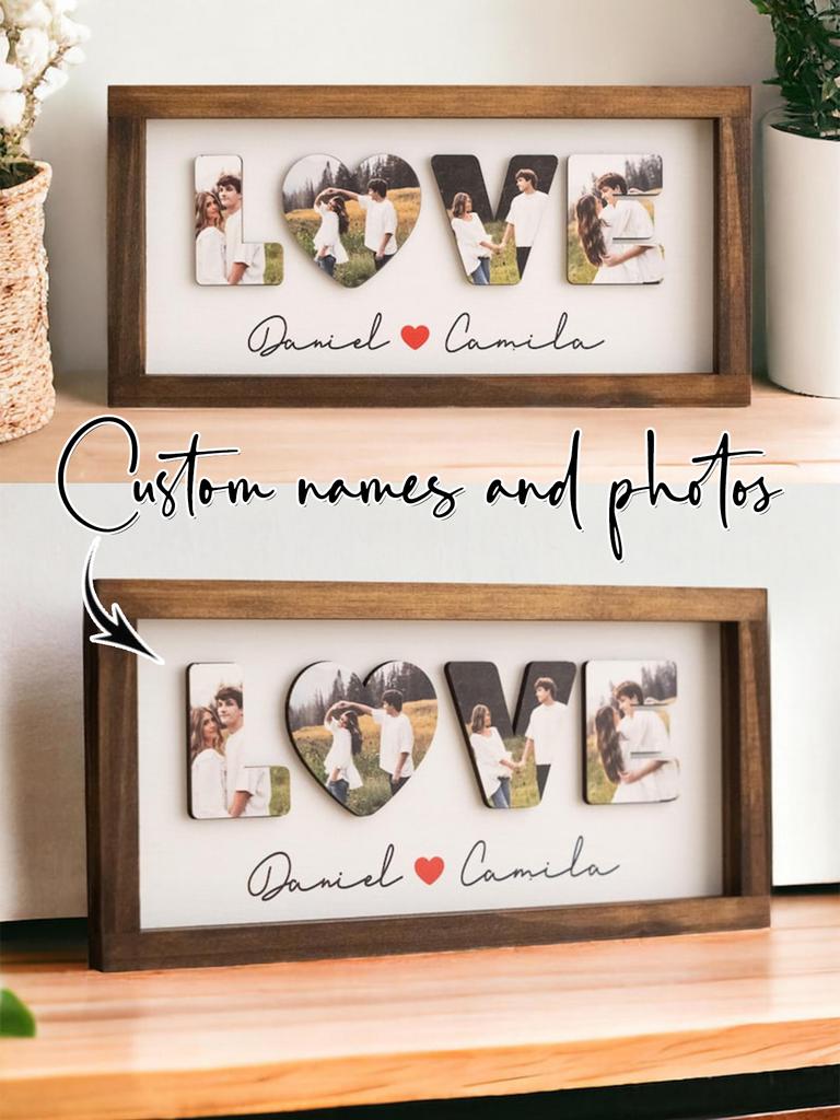 Индивидуальная деревянная фоторамка LOVE в форме сердца, коллаж из фото, табличка, декор для стены дома на свадьбу, помолвку, годовщину, романтический сувенир/подарок