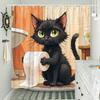 1pc Black Cat Toilet Paper Shower Curtain - Green Eyes, Slightly Annoyed, Earthy Tones, Polyester, 70.8x70.8", Humorous Design