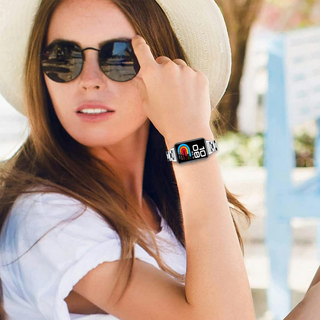 Серебристый ремешок для часов для Huawei Band 10/9/8 из нержавеющей стали, металлический ремешок с 3 звеньями