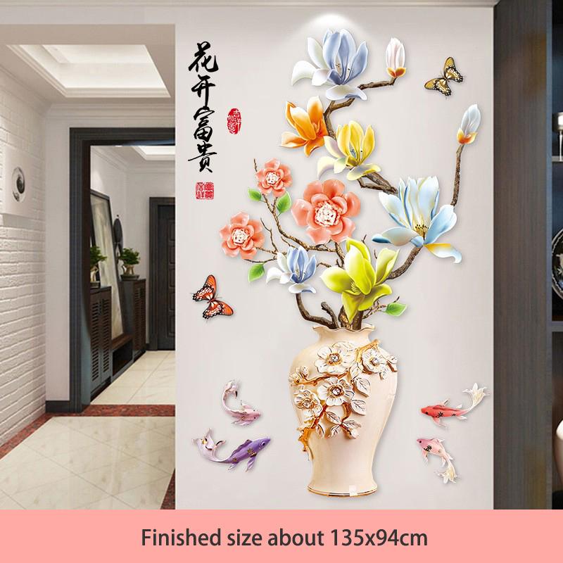 Chinese Style Classical Vase Flower Wall Sticker Rose Lotus Butterfly Decoration Decals Removable Wall Art Home Decor