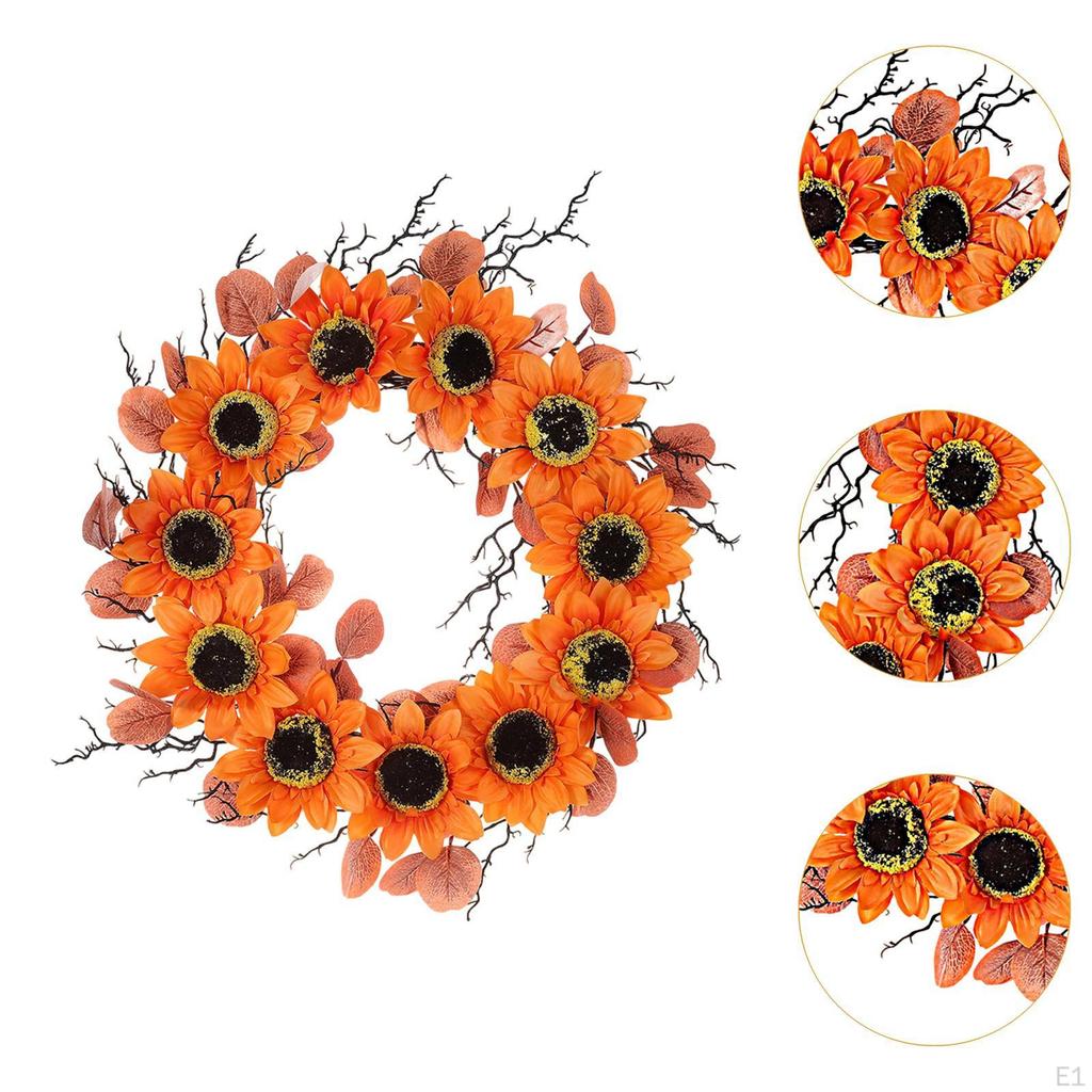 Fall Wreath Sunflower Large Artificial Wall Decor Welcoming Accent for Christmas Party
