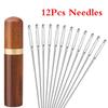 12Pcs DIY Hand Sewing Needles Set Wooden Case Sewing Needles Holder Storage Tube Leather Knitting Embroidery Mending Needles Container