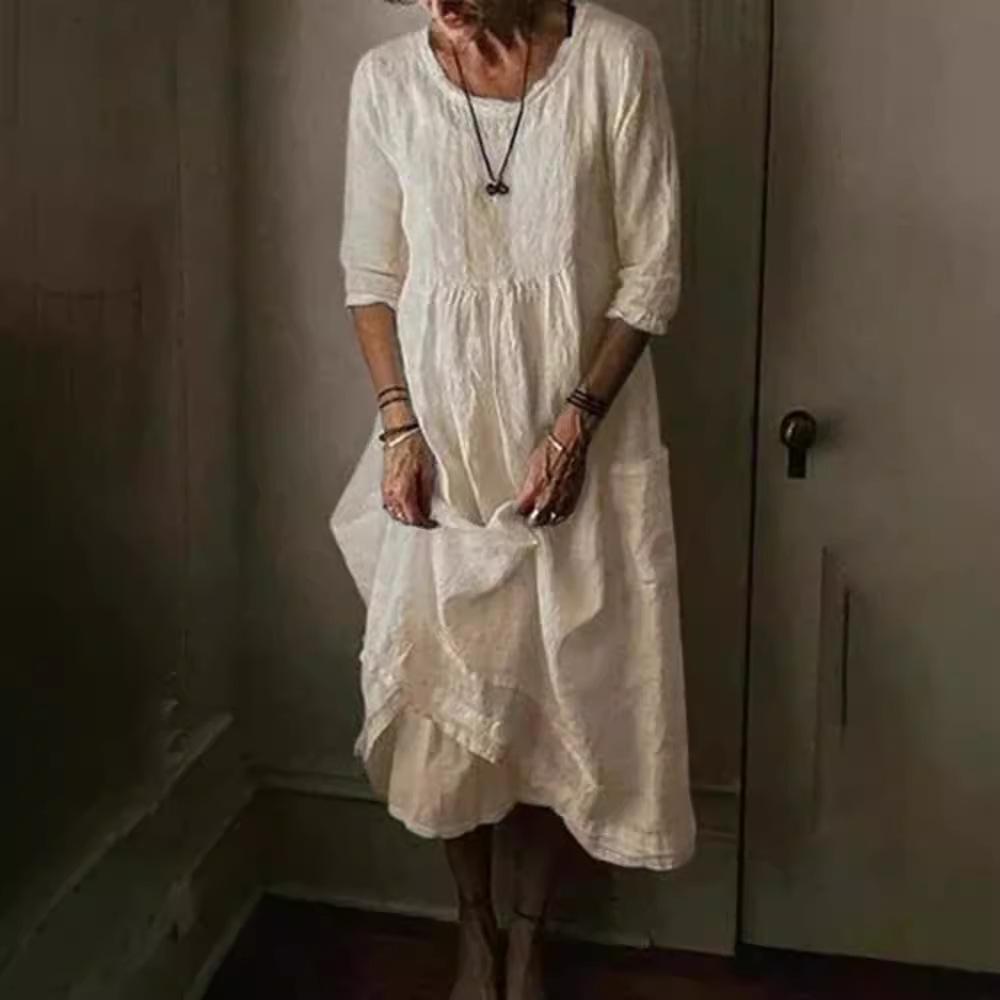 Однотонное плиссированное платье с высокой талией и рукавами 3/4