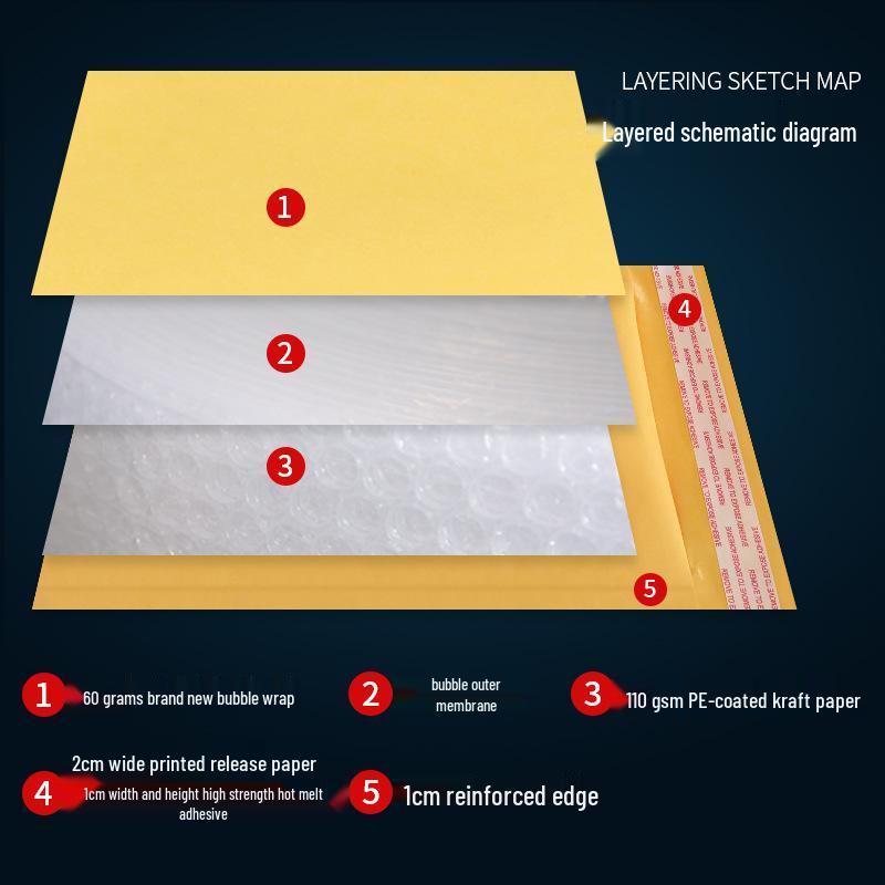 Yellow Kraft Shockproof Waterproof Bubble Envelope for Clothing Packaging