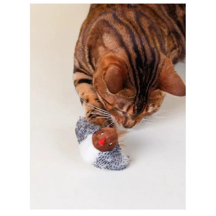 Interactive Cat Toys Flying Bird Cat Toy Flapping Wings Sparrow Toys Vivid Chirping Simulation Bird Interactive Cat Toy