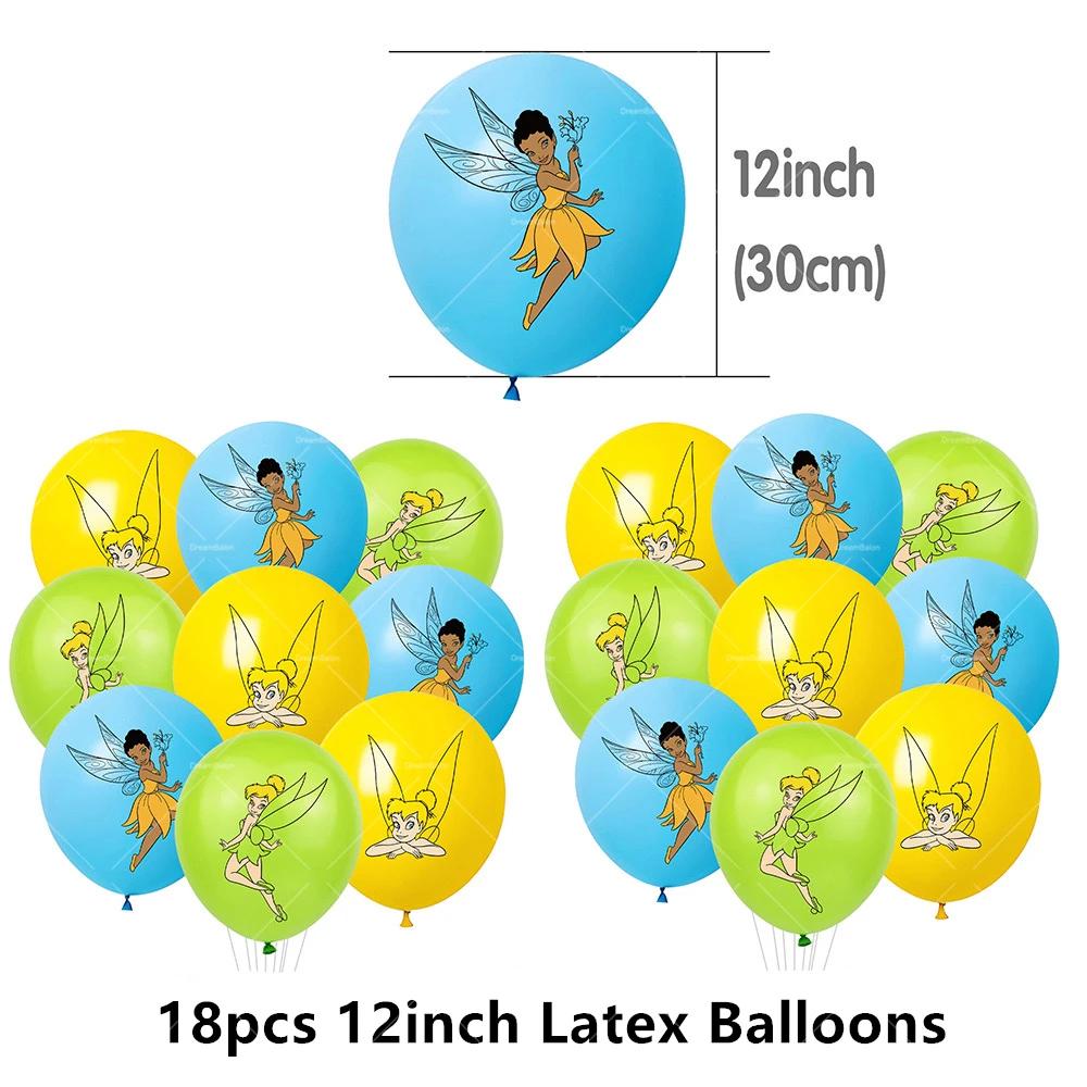Cartoon Tinker Bell Balloons Birthday Party Decoration Tableware Elf Little Fairy Paper Plate Cup Tablecloth Supplies Background