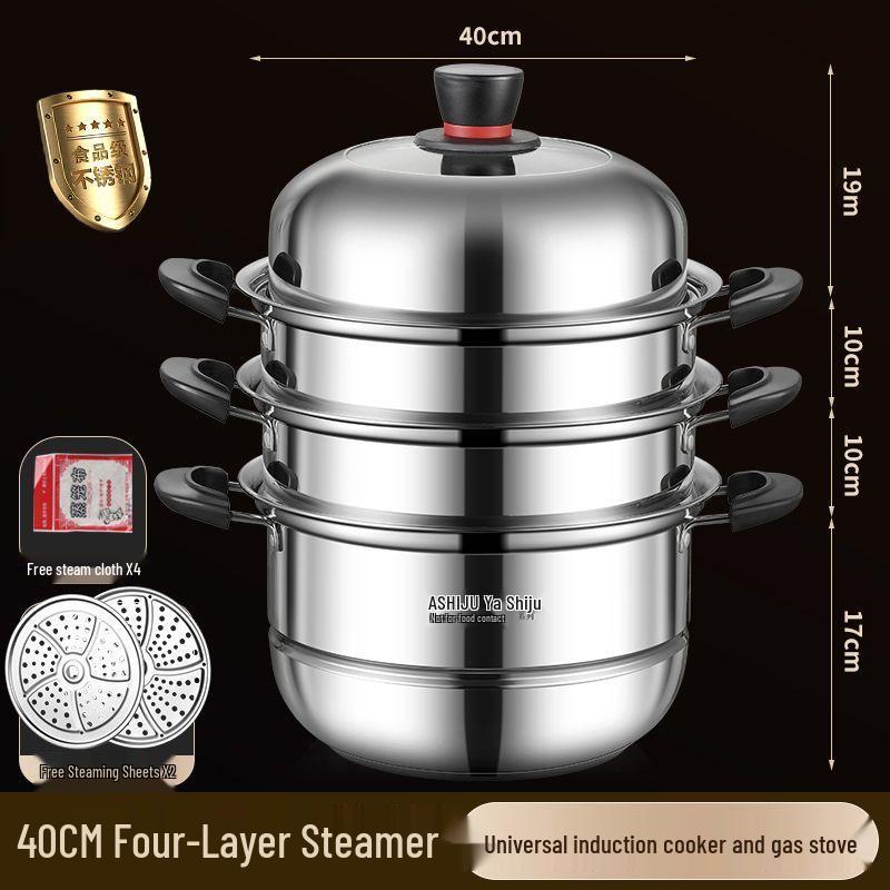 Stainless Steel Double Layer Steamer Pot for Induction & Gas - Extra Thick, Food Grade, Large Capacity