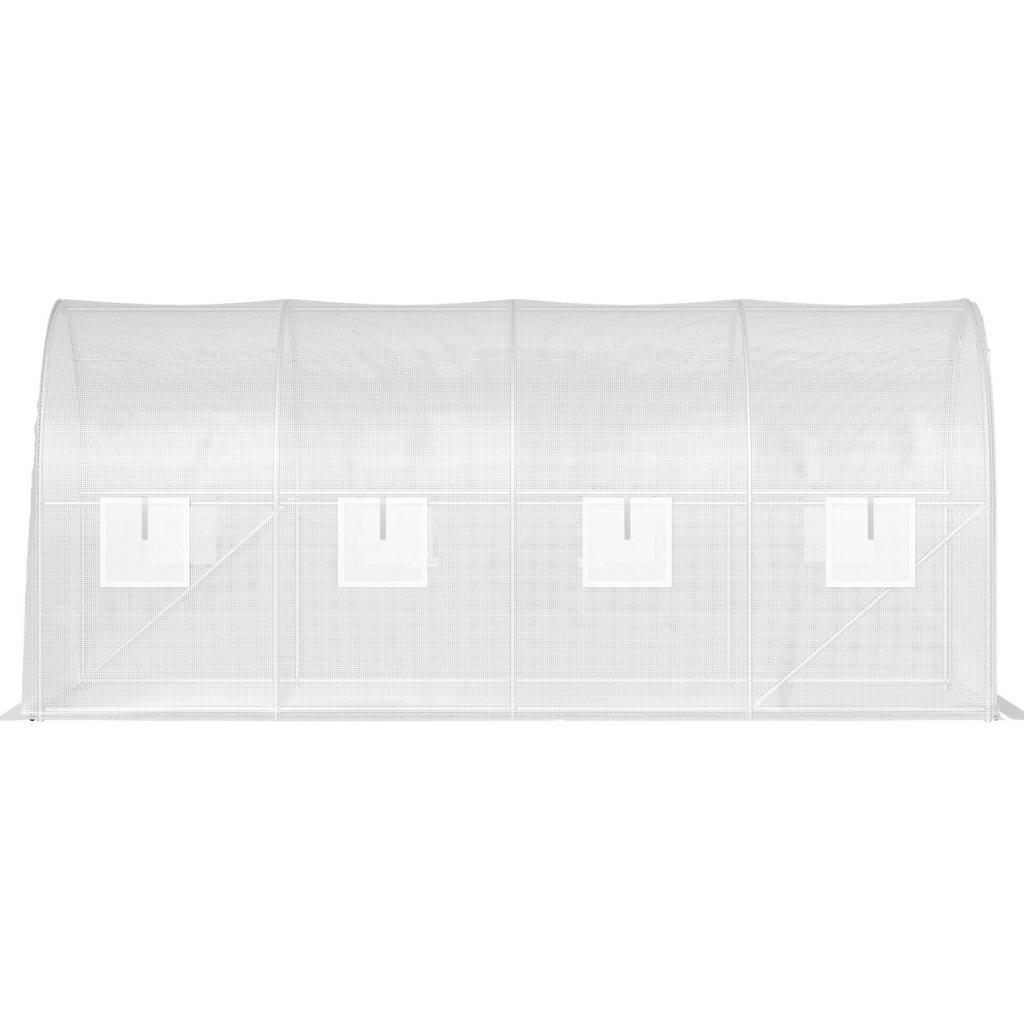 Walk-in Tunnel Greenhouse, 15 x 6.5 x 7 ft Portable Plant Hot House w/ Galvanized Steel Hoops, 1 Top Beam, 2 x Diagonal Poles, 2 Zippered Doors & 8