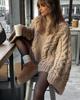 Vintage Knitted Sweater Women Elegant Casual Oversize Pullover Long Sleeve Autumn Winter Solid Lady Twist Sweater Loose