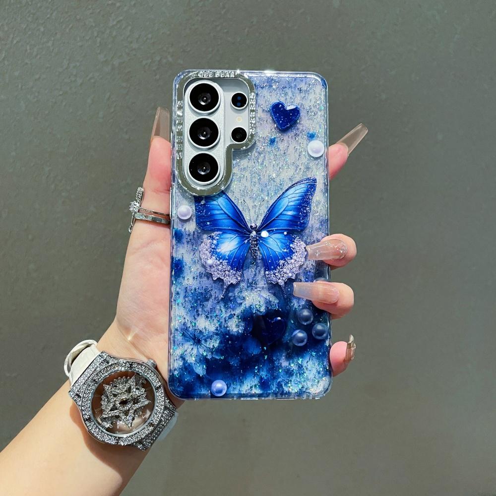 Чехол S26 Ultra с блестящей бабочкой и сердцем для Samsung Galaxy S26 S2 S24 Plus S23 Ultra, твердый ПК, прозрачная крышка-оболочка