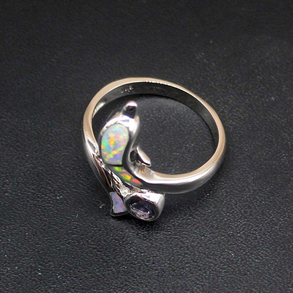 Hermosa Драгоценный камень Дельфин Мистический Белый Опал Подлинная 925 Серебряная полоса Кольцо Свадебные Подарки на Помолвку для Женщин Размер 7 # 20214266
