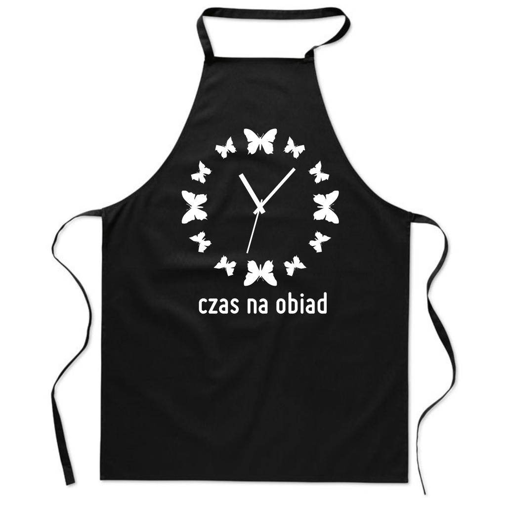 Cotton Black Apron with Print Kitchen Time for Dinner Men's Women's