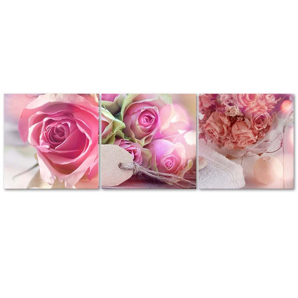 Set of Three Pictures Canvas Print Pink Vintage Roses