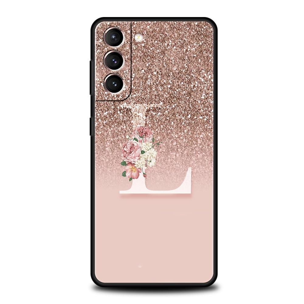 Чехол для телефона с розовой буквой, блестящий, для Samsung Galaxy S26 Ultra S25 Plus S24 FE S23 S22 5G S21 S20, черный, мягкий