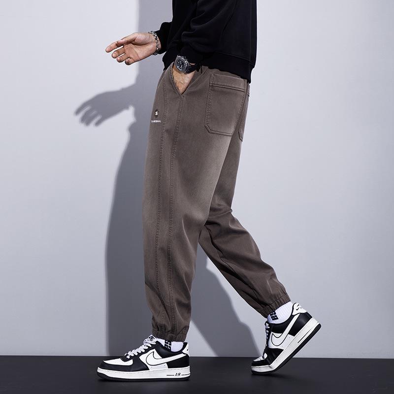 [Optional Fleece] Men's New Autumn/Winter Casual Lyocell Embroidered Drawstring Sports Pants