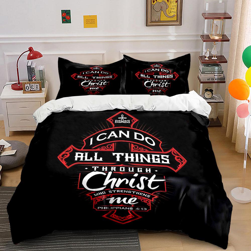 Christian Quote Cross Design Bedding Duvet Cover Set Duvet Cover Pillowcases (1*Duvet Cover 2*Pillowcases, without duvet insert)