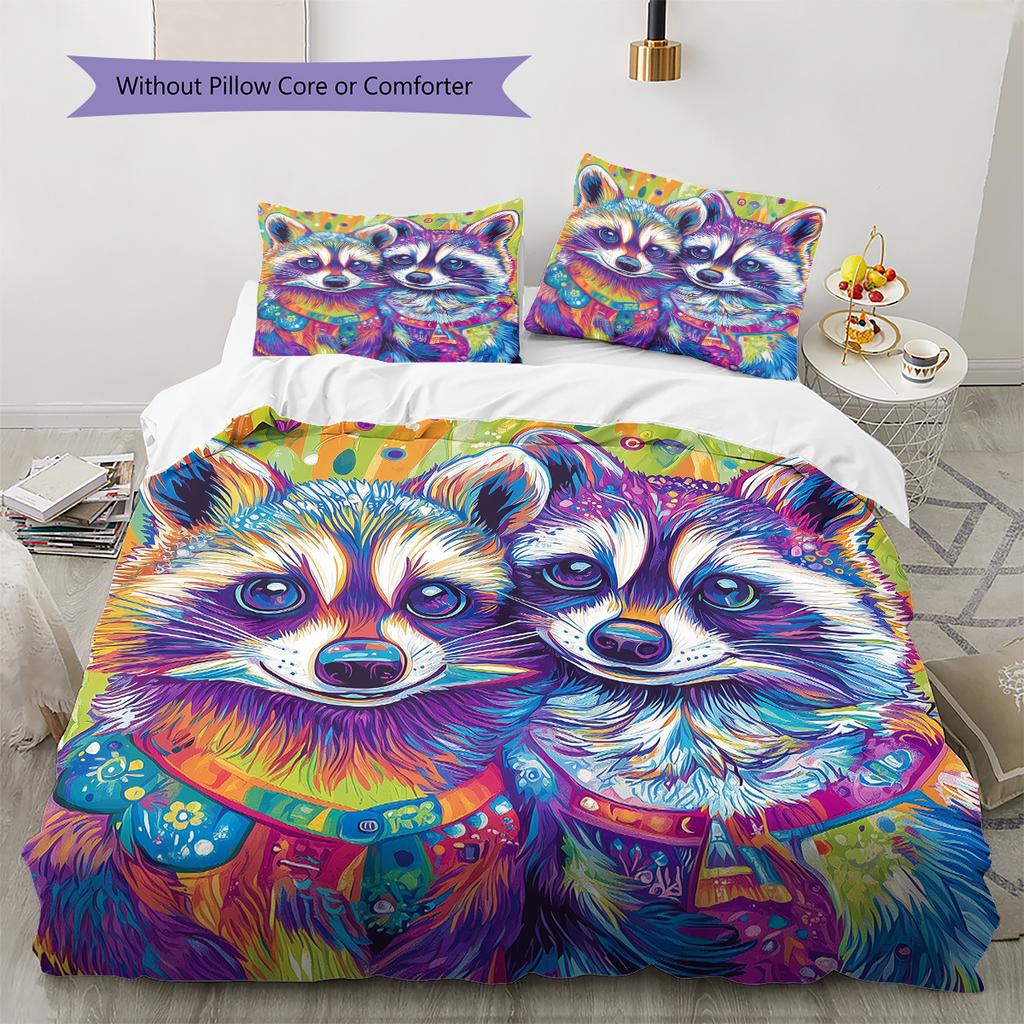 Two Raccoons Pattern Bedding Home Decoration Birthday Gift (1 * duvet cover + 2 * pillowcase, without core)