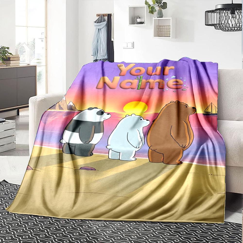 Name Custom We Bare Bears Cartoon Print Flannel Blanket High Quality Warm Comfortable Cover for All Seasons Perfect for Gifts Home Decor
