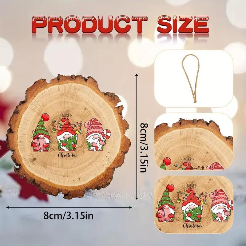 12 шт. Рождественские деревенские деревянные украшения Санта-Клаус Срез дерева Подвеска для елки Новогоднее украшение дома Детский подарок