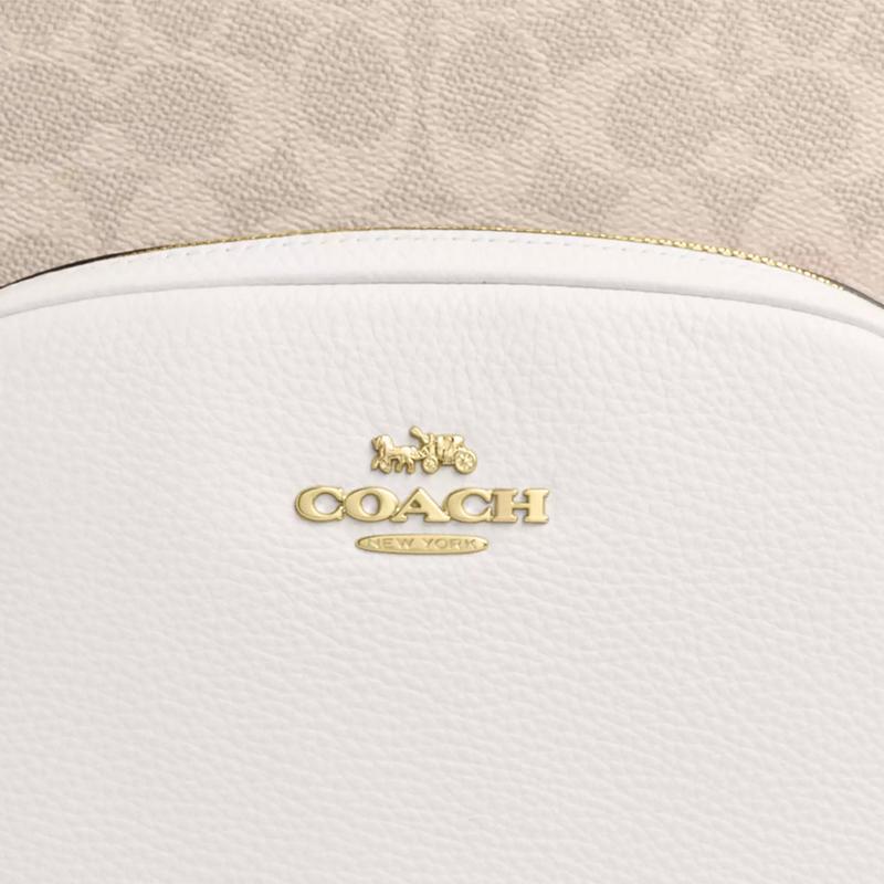 Coach Рюкзак Court 33 с логотипом, двойной молнией, из покрытого холста и кожи, большой женский рюкзак, бежевый CZ175-IMXDM