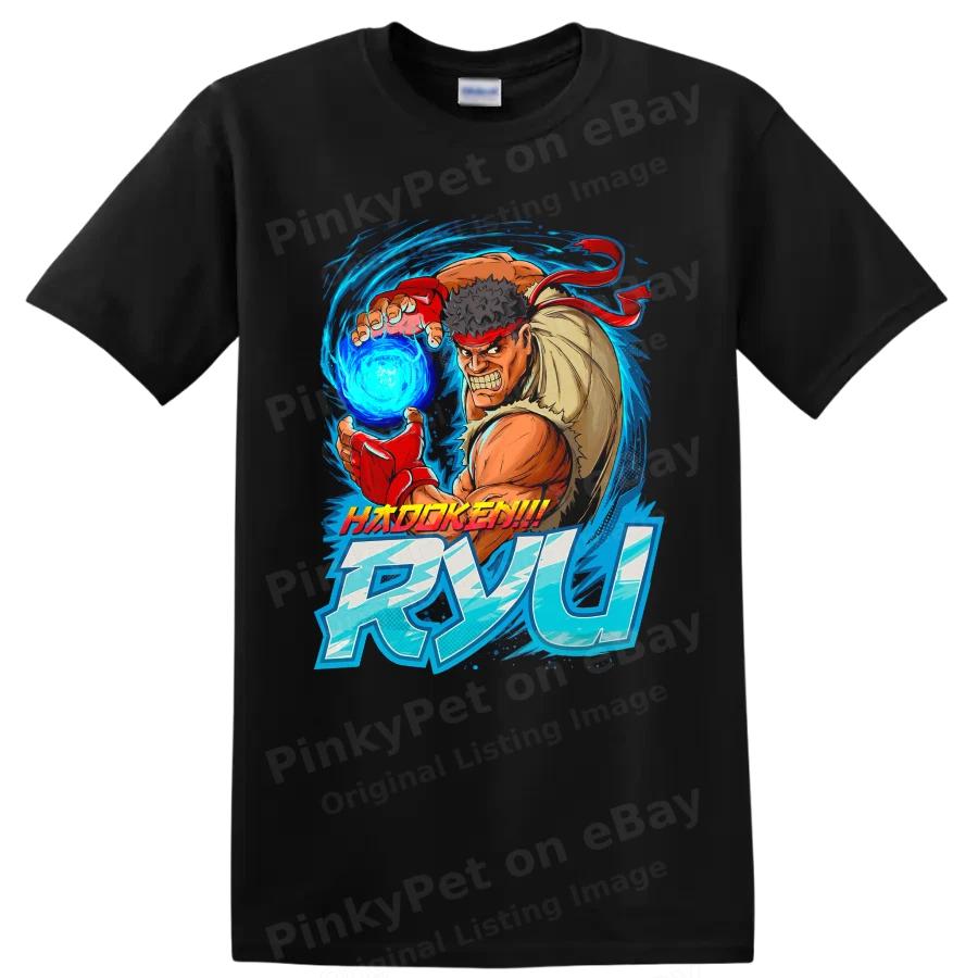 Ryu Anime Fighter T Shirt Retro Vintage Halftone Energy Ball Graphic Tee Art