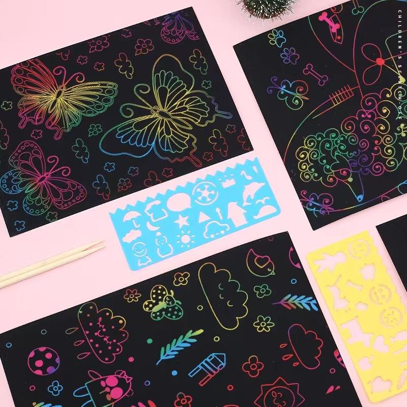 1 Set Children Diy Graffiti Book Montessori Educational Toys Rainbow Magic Scratch Off Paper For Kids Arts Scraping Painting Toy