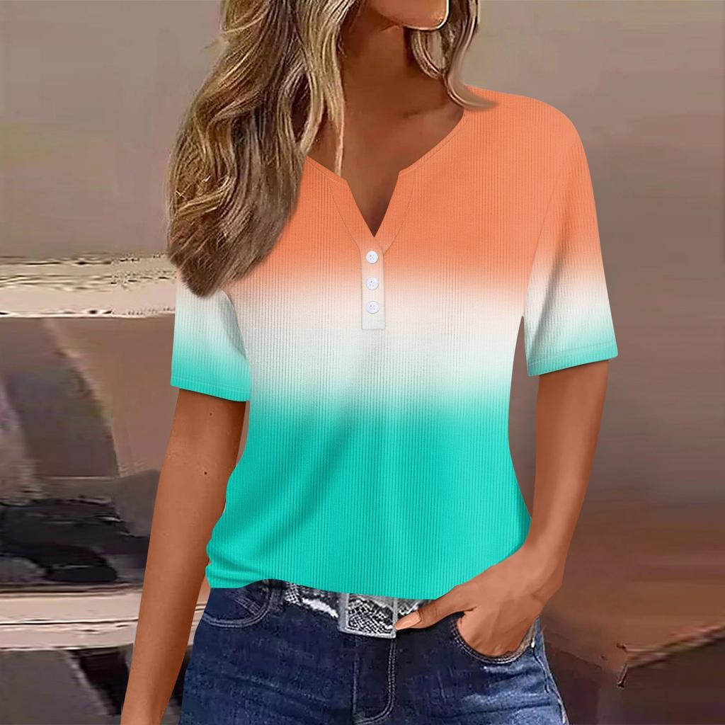 Women's T Shirt Tee Print Button Short Sleeve Tunic Daily Weekend Fashion Basic V- Neck Regular Top