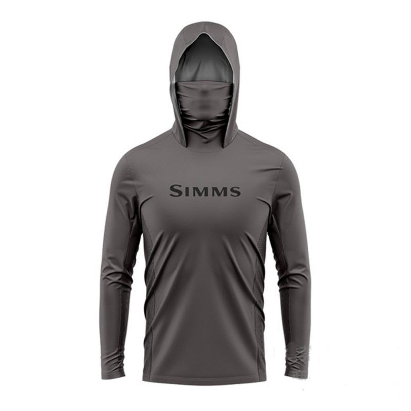 SIMMS 2024 Мужская рыболовная рубашка с капюшоном и защитой от УФ-излучения, с маской для защиты от солнца
