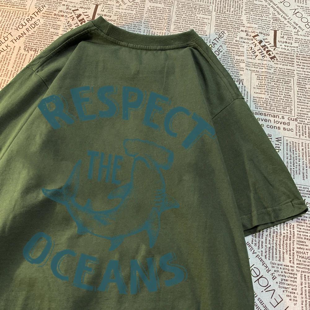 Respect The Oceans Print Men T Shirts Harajuku Loose Tee Clothes Anime Oversize New Menwear Fashion Cotton Men Women T Shirt