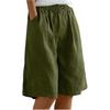 Women's Summer Shorts Cotton Linen Capri Pants Knee Length Loose Wide Leg with Pockets CGreen XXL Plus Size Casual Pants