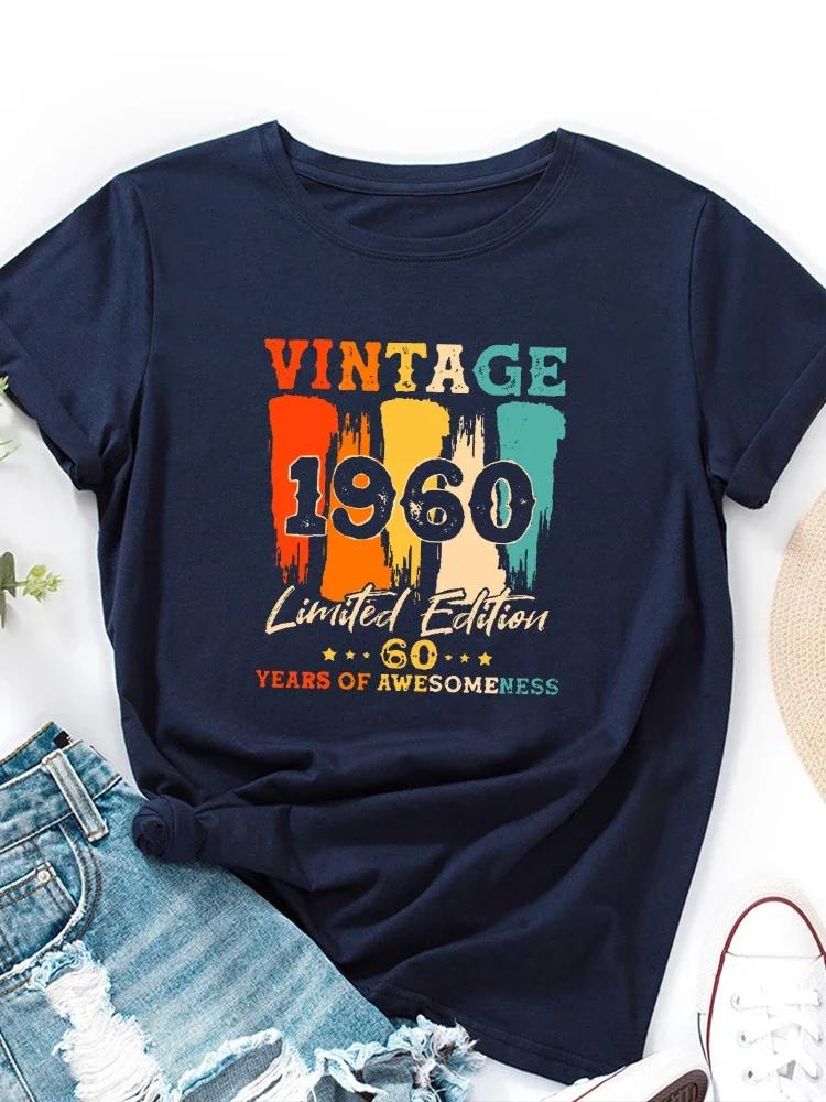 Винтаж 1960 года с буквенным принтом женская футболка с коротким рукавом и круглым вырезом свободная женская футболка женская футболка топы одежда Camisetas Mujer