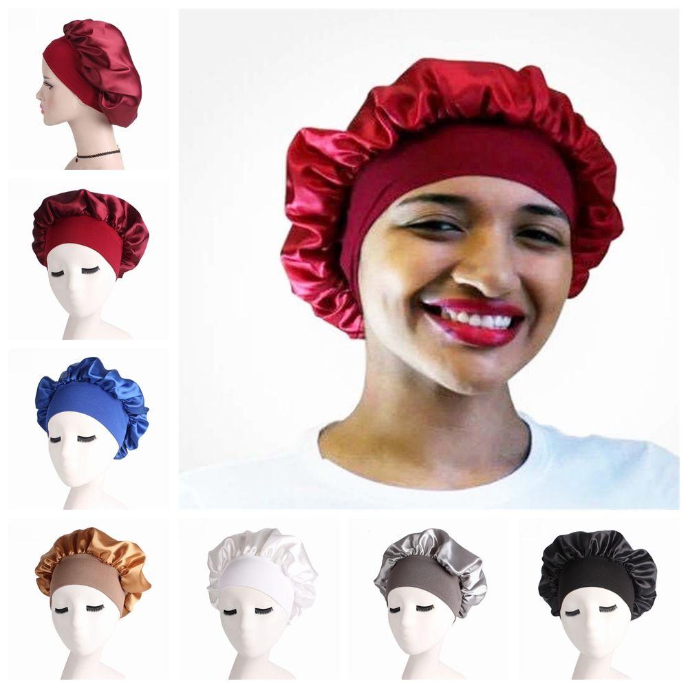 Fashion Bonnet Stretch Night Sleep Hat Wide Band Satin Cap Hair Loss Chemo Elastic Head Wraps