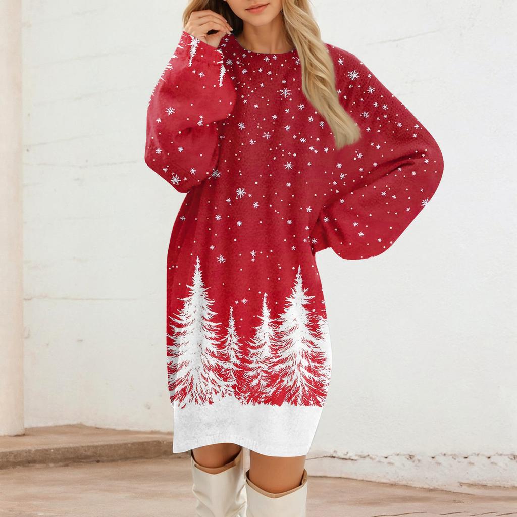 Women's Round Neck Casual Long Sleeve Plush Dresses