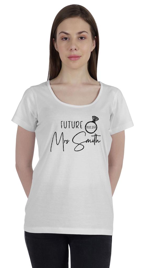 Inkdotpot Персонализированная женская футболка с надписью «Будущая миссис» на свадьбу