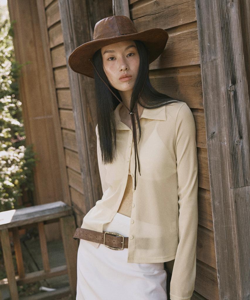 FROMWHERE Mesh Collar Button Top Butter