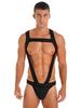 Mens Contrast Trim Chest Harness Jumpsuit Bulge Pouch Design One-Piece Bodysuit Jockstrap Underwear for Cosplay