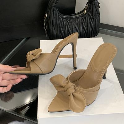Модные дизайнерские женские шлепанцы Liyke из искусственной ПУ кожи с бантом, модные шлепанцы, сексуальные с острым носком и открытым носком, на тонком высоком каблуке, туфли для вечеринок и выпускного вечера, женские сандалии