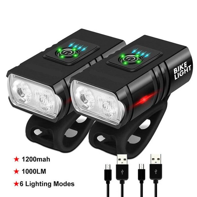 2 T6 LED Велосипедный фонарь Зарядка TypeC Велосипедные фары Передние 6 режимов MTB Фонарик Велосипедная фара для велоспорта Велосипедная передняя фара