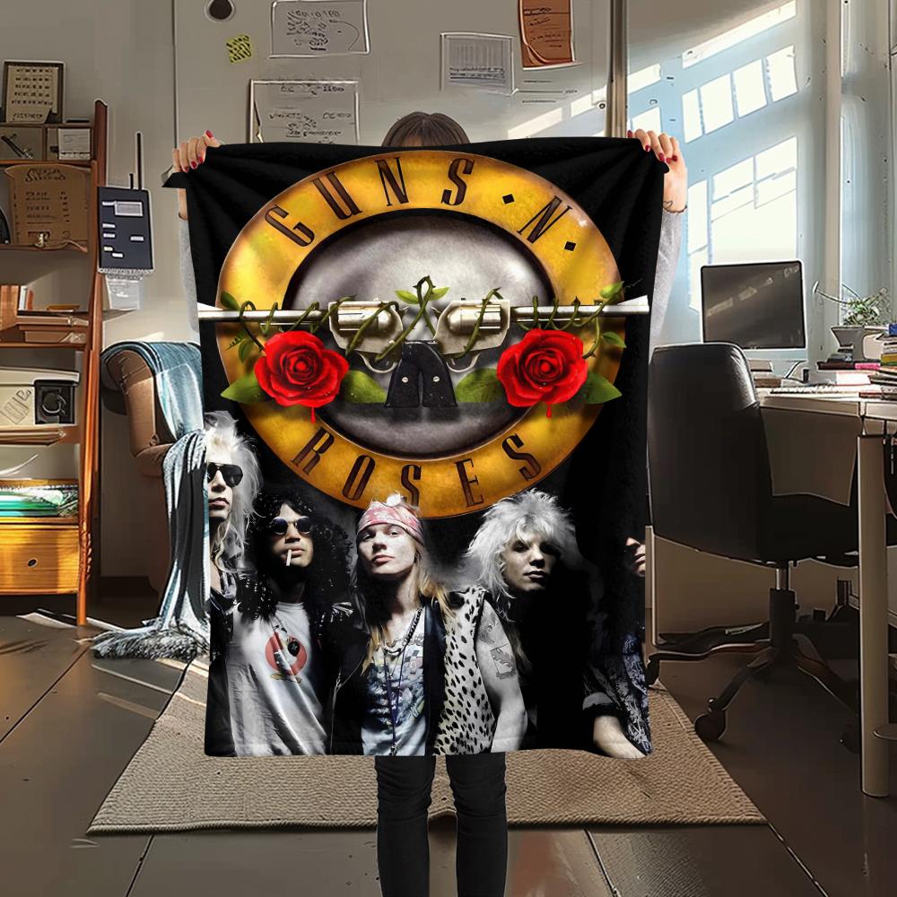 1 шт. Фланелевое одеяло с принтом Guns&Roses, Высокое качество, Удобное для всех сезонов, Декор для дома, Тепло и уют, Идеально для подарков