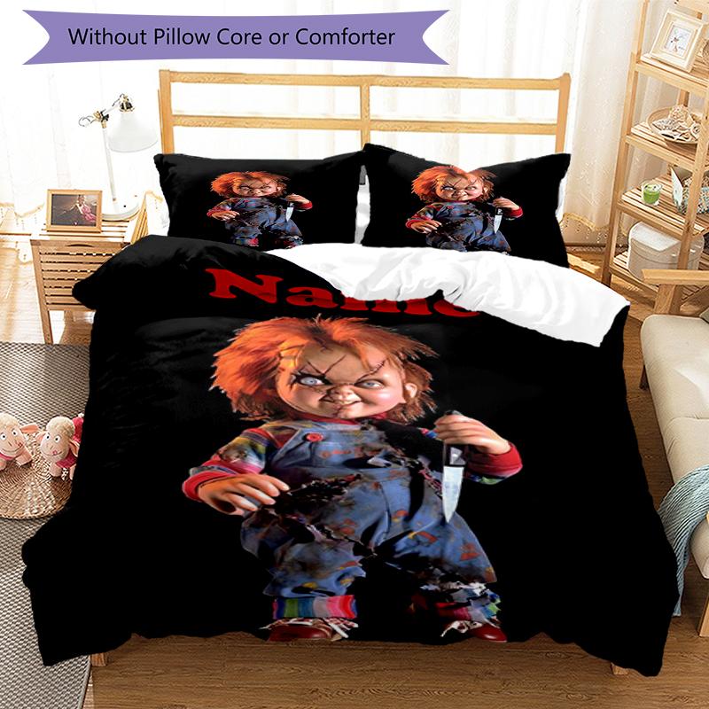 3pcs Custom Name Chucky Bedding Set Duvet Cover Closure Includes 1 Duvet Cover & 2 Pillowcases, Soft and Comfortable for All Seasons.