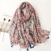 Spain Lovely Polka Floral Line Tassel Viscose Shawl Scarf Lady High Quality Wrap Thin Pashmina Stole Muslim Hijab 180*90Cm